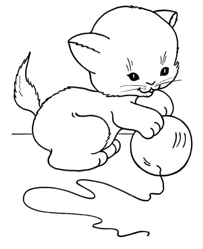 Desenho de Gatinho e Bola de Lã para colorir