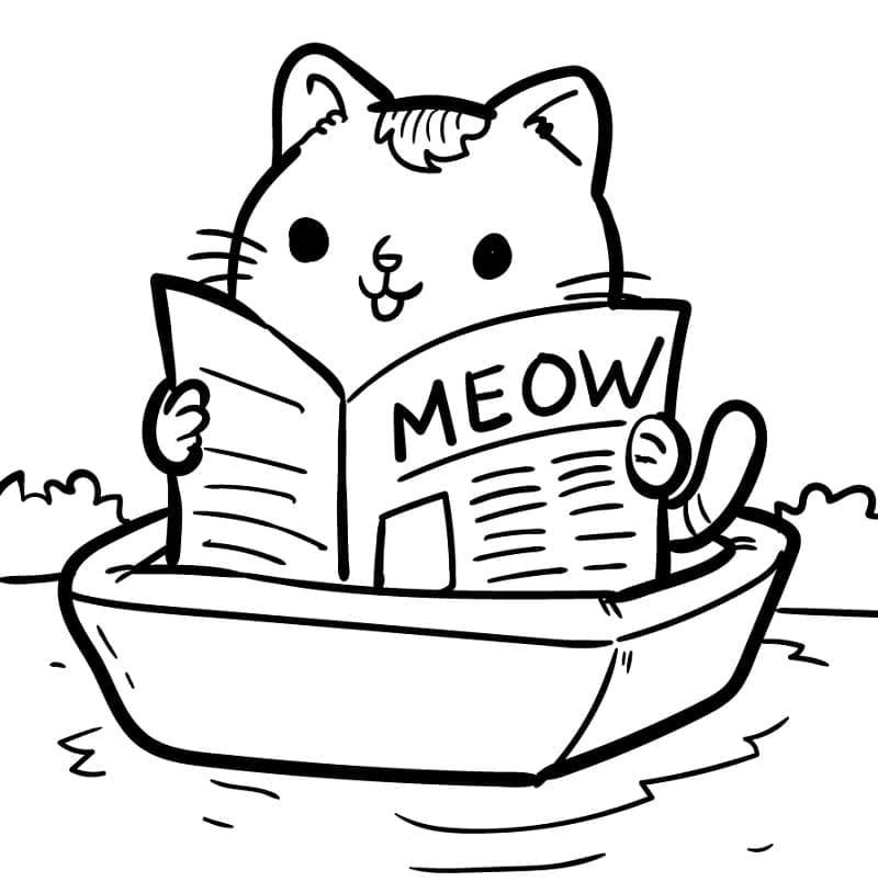 Desenho de Gatinho Lendo Jornal para colorir