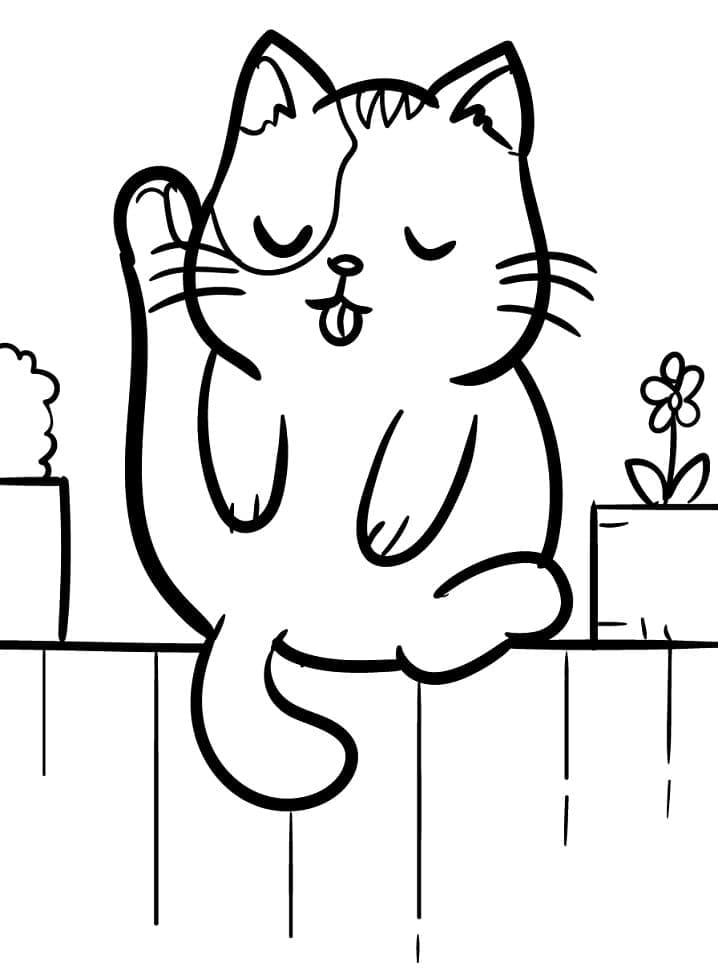 Desenho de Gatinho na Cerca para colorir