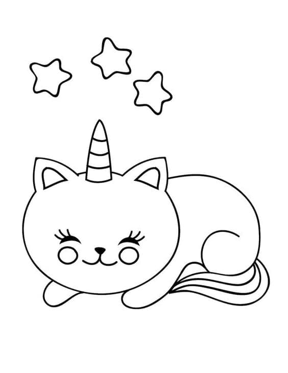 Desenho deGato Unicórnio Kawaii 5 para colorir