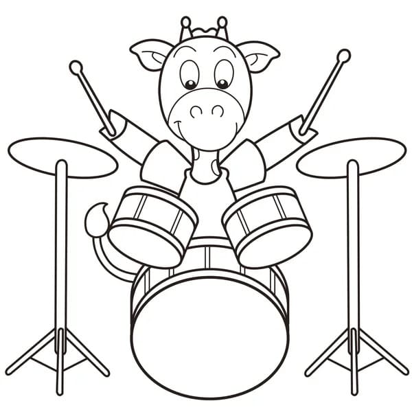 Desenho deGirafa Tocando Bateria para colorir