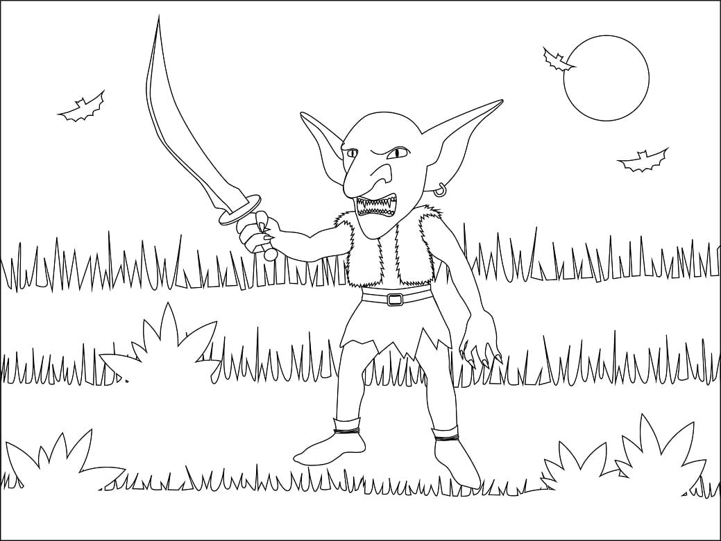 Desenho deGoblin com Espada para colorir