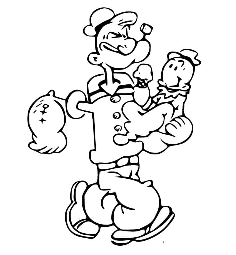 Desenho de Gugu e Popeye para colorir