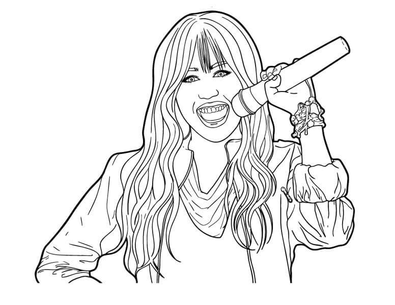 Desenho deHannah Montana Cantando 1 para colorir