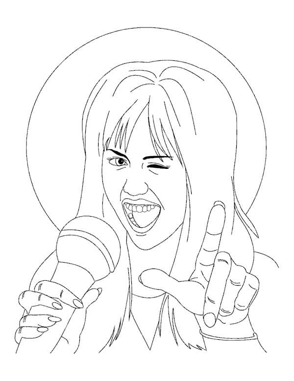 Desenho deHannah Montana Cantando 4 para colorir