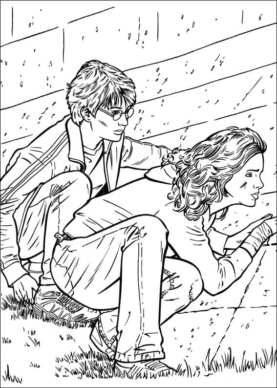 Desenho deHarry Potter e Hermione 1 para colorir