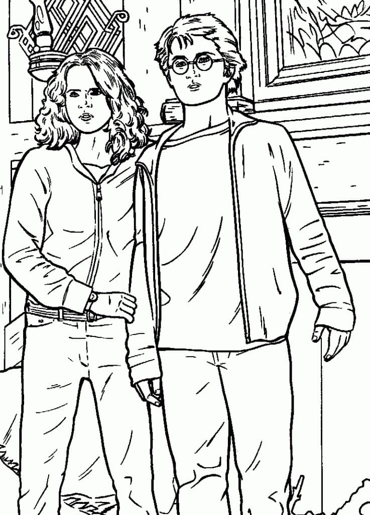 Desenho deHarry Potter e Hermione para colorir