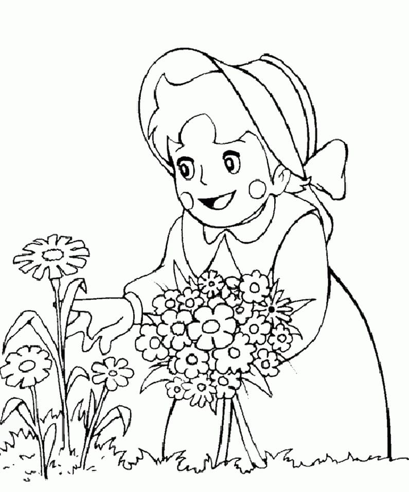 Desenho deHeidi e Flores para colorir