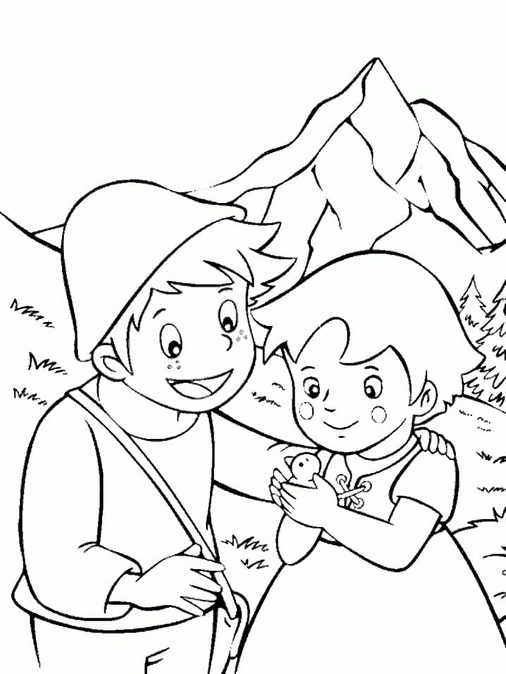 Desenho deHeidi e Peter para colorir