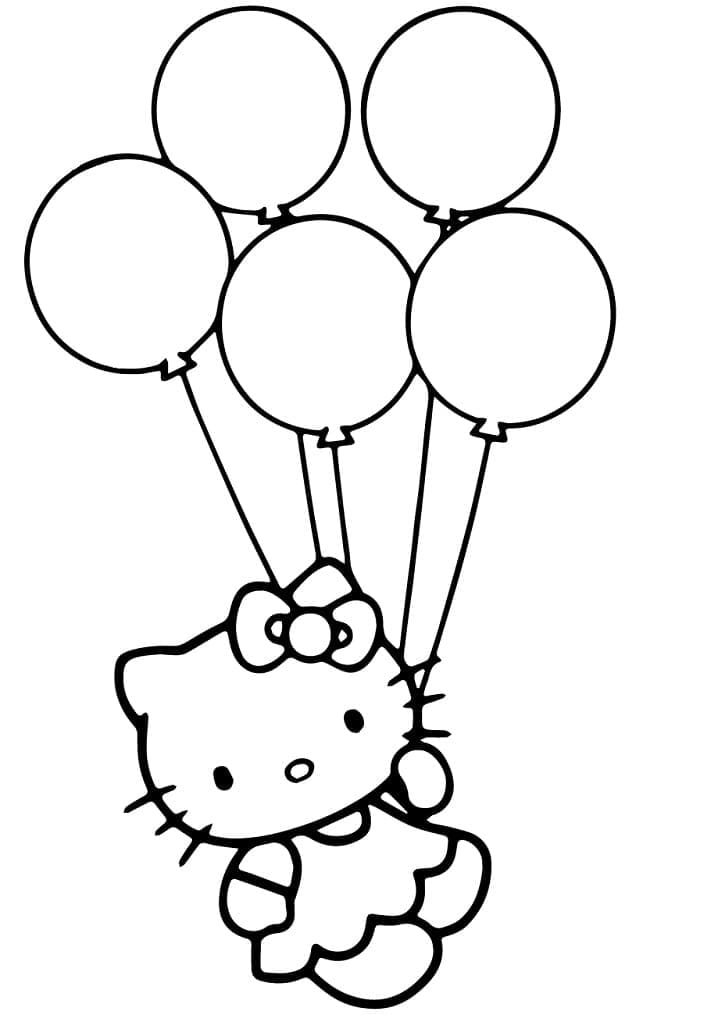 Desenho de Hello Kitty com Balões para colorir