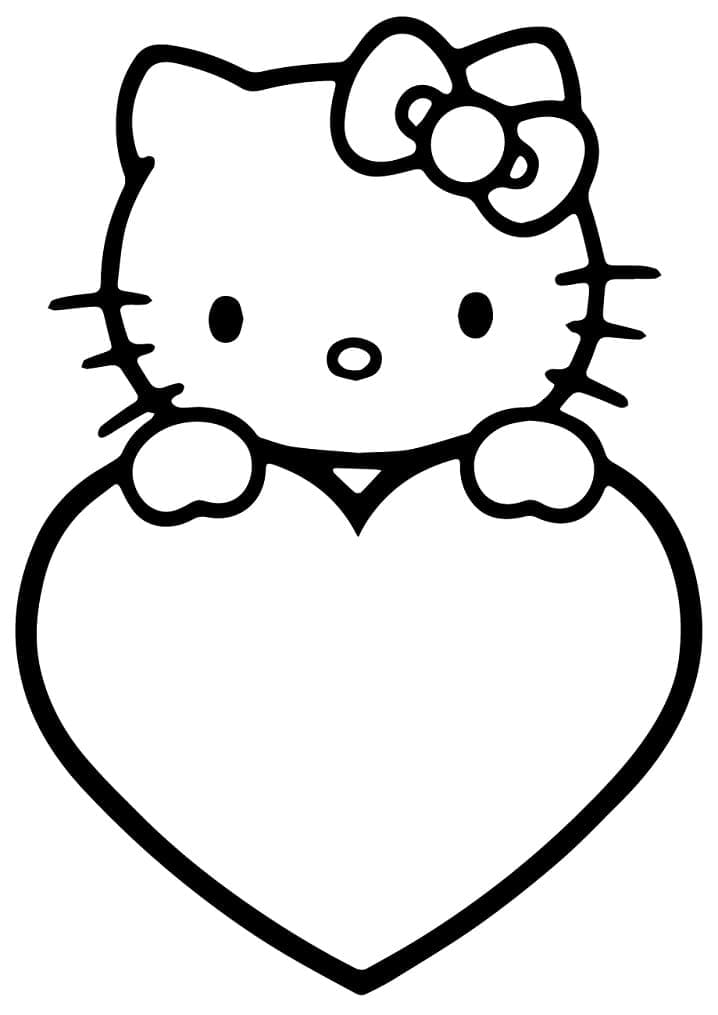 Desenho de Hello Kitty com Coração para colorir