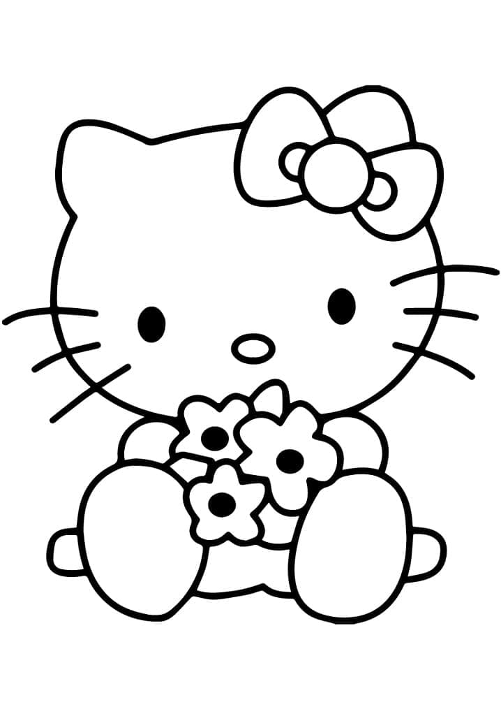 Desenho de Hello Kitty com Flores para colorir