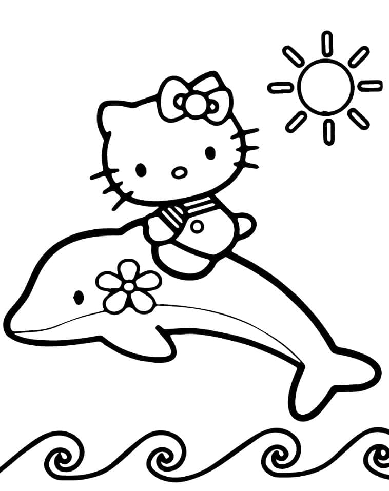 Desenho de Hello Kitty com Golfinho para colorir