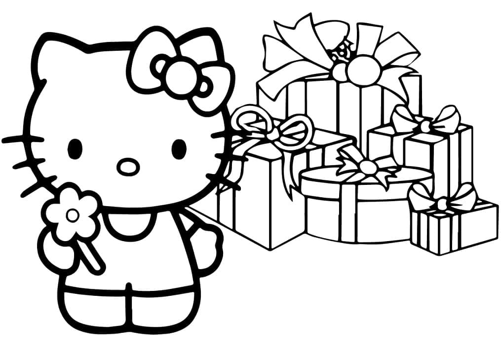 Desenho de Hello Kitty com Presentes para colorir