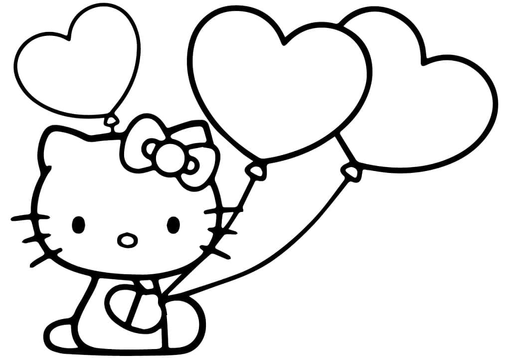 Desenho de Hello Kitty e Balões para colorir