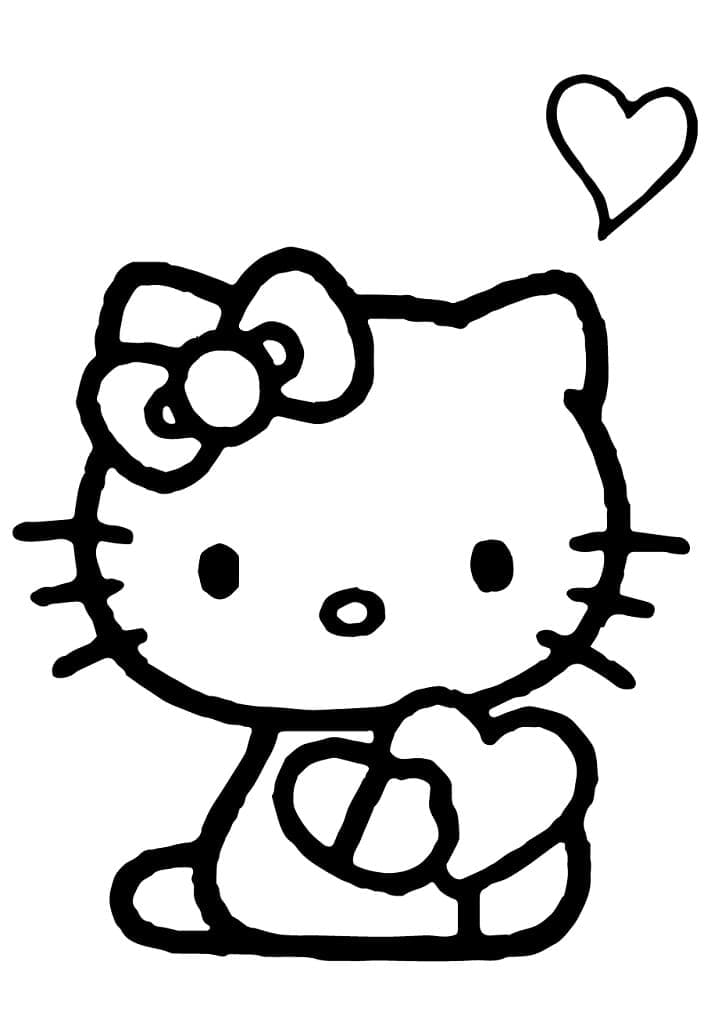 Desenho de Hello Kitty e Coração para colorir