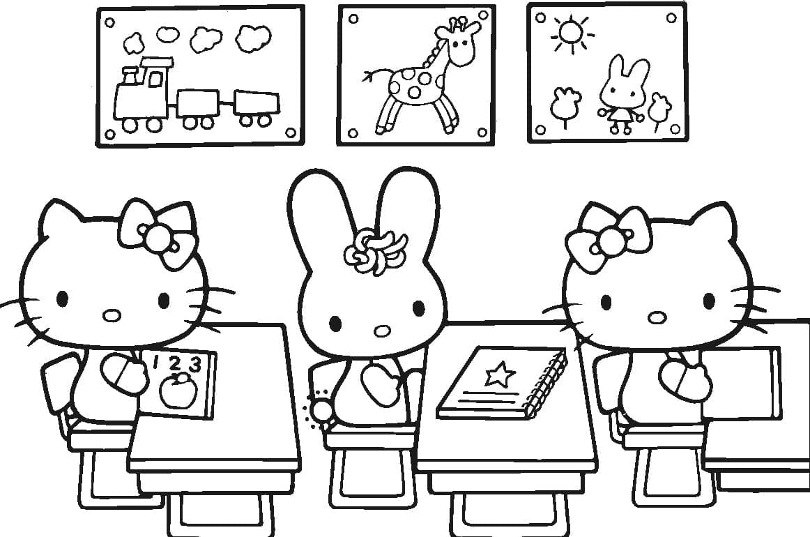 Desenho de Hello Kitty na Aula para colorir