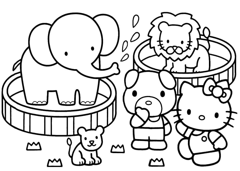 Desenho de Hello Kitty no Zoológico para colorir