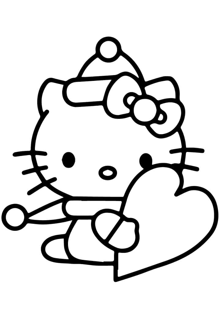 Desenho de Hello Kitty Segurando um Coração para colorir