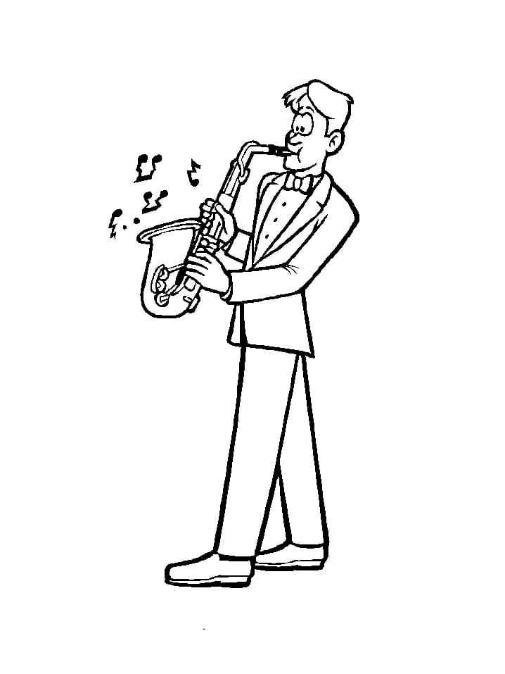 Desenho deHomem Tocando Saxofone para colorir