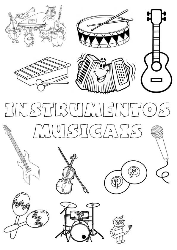 Desenhos de Instrumentos Musicais para colorir