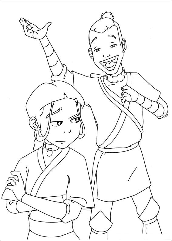 Desenho deKatara com Sokka para colorir