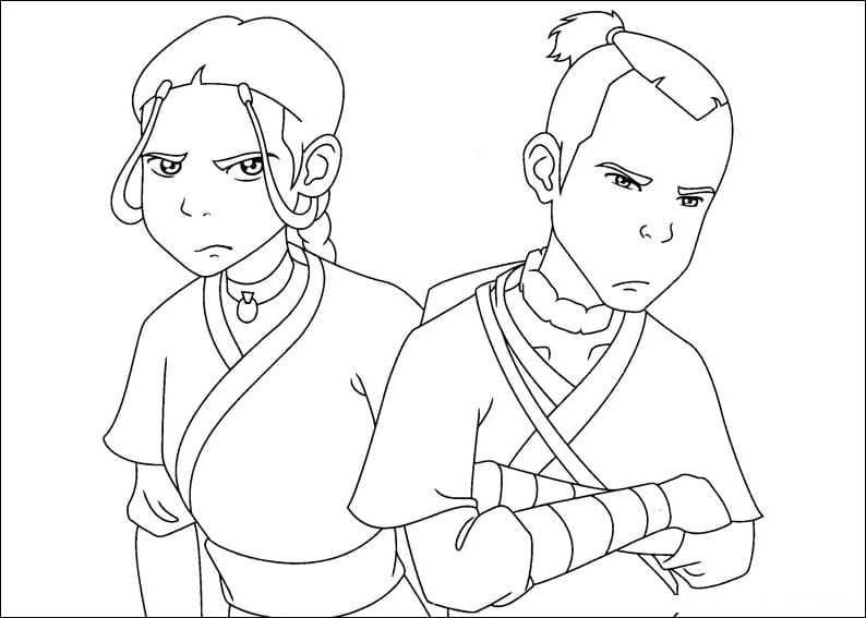 Desenho deKatara e Sokka para colorir