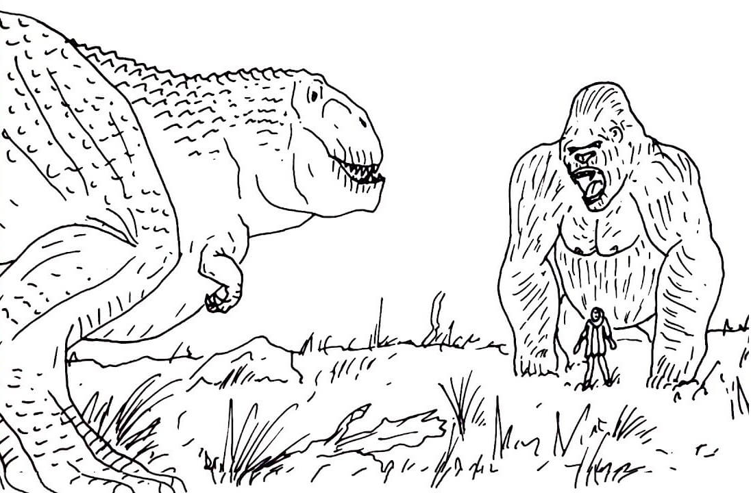 Desenho deKing Kong vs T Rex 1 para colorir