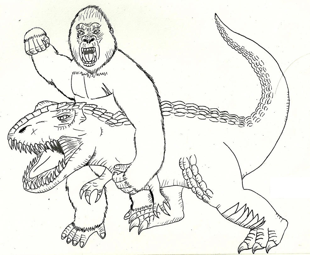 Desenho deKing Kong vs T Rex 2 para colorir