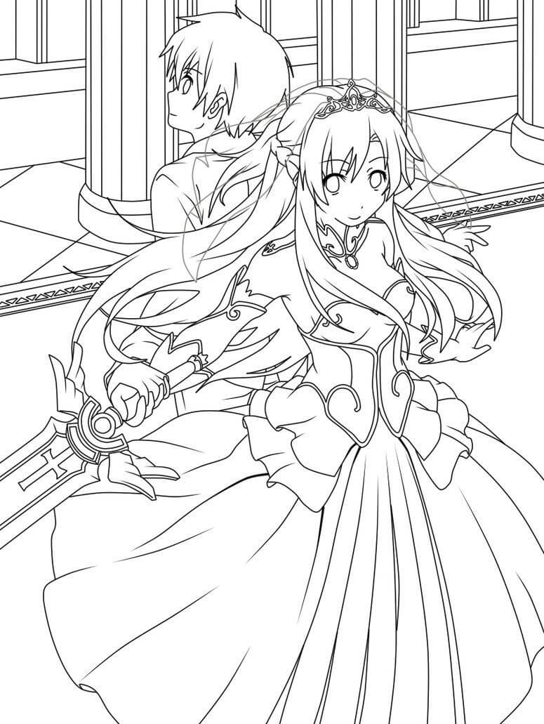 Desenho deKirito e Asuna para colorir