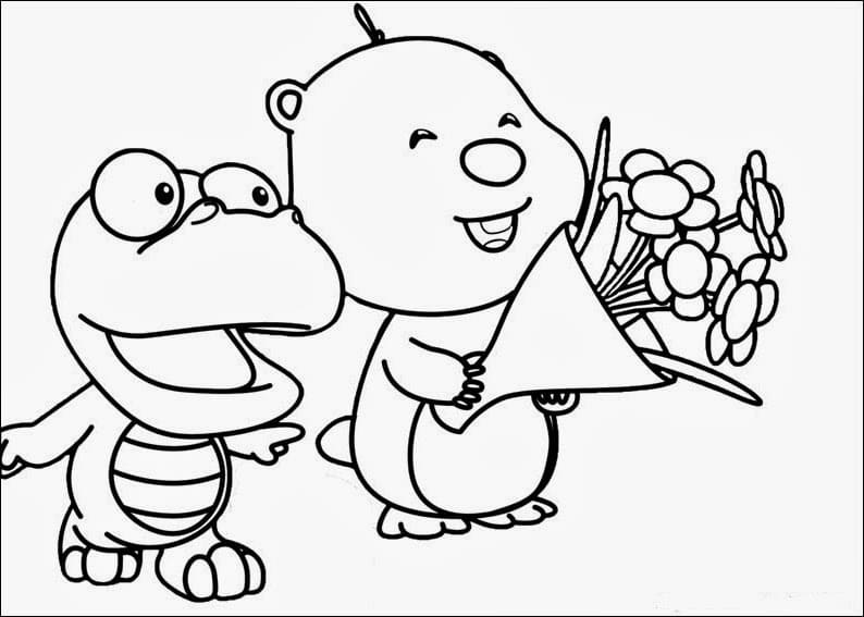 Desenho de Loopy e Crong para colorir