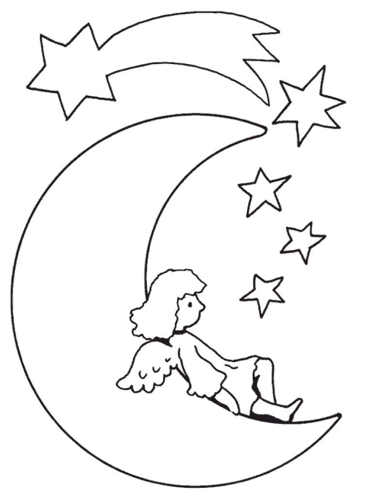 Desenho de Lua e Estrelas 3 para colorir