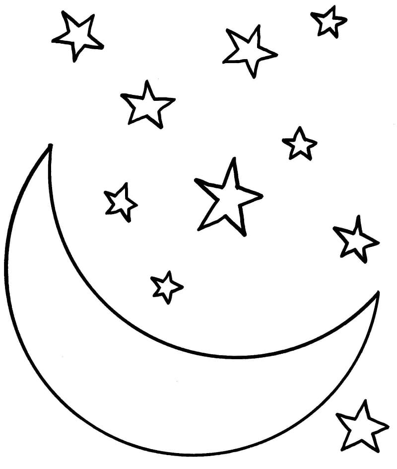 Desenho de Lua e Estrelas para colorir