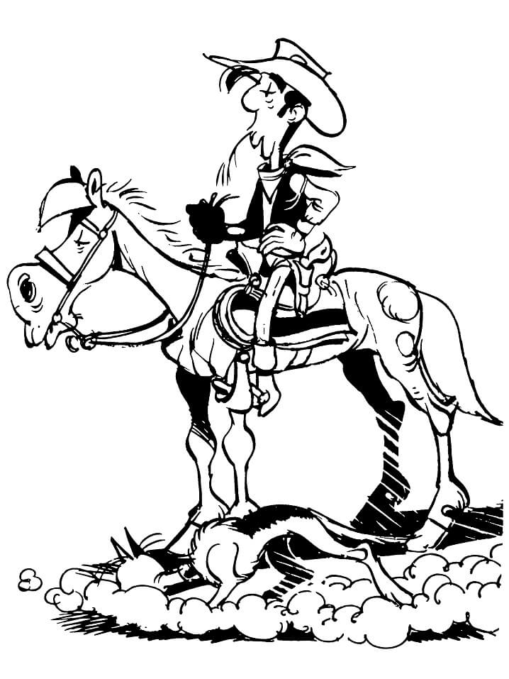 Desenho de Lucky Luke e Cavalo 1 para colorir