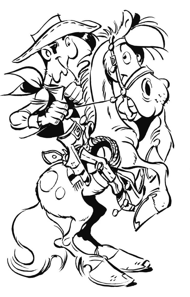 Desenho de Lucky Luke e Cavalo 2 para colorir