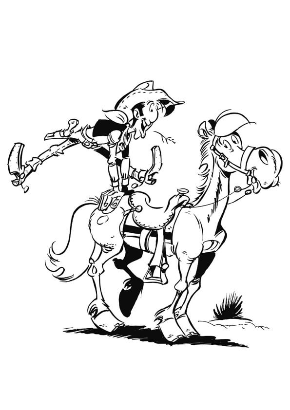 Desenho de Lucky Luke e Cavalo 3 para colorir