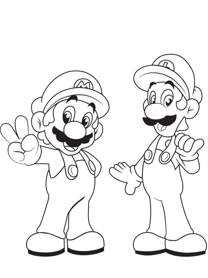 Desenho deLuigi com Mario para colorir