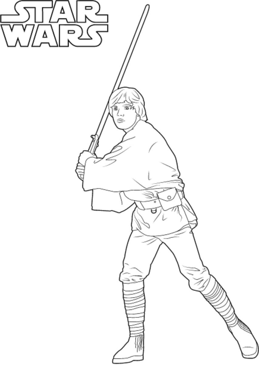 Desenho deLuke Skywalker com Sabre de Luz para colorir