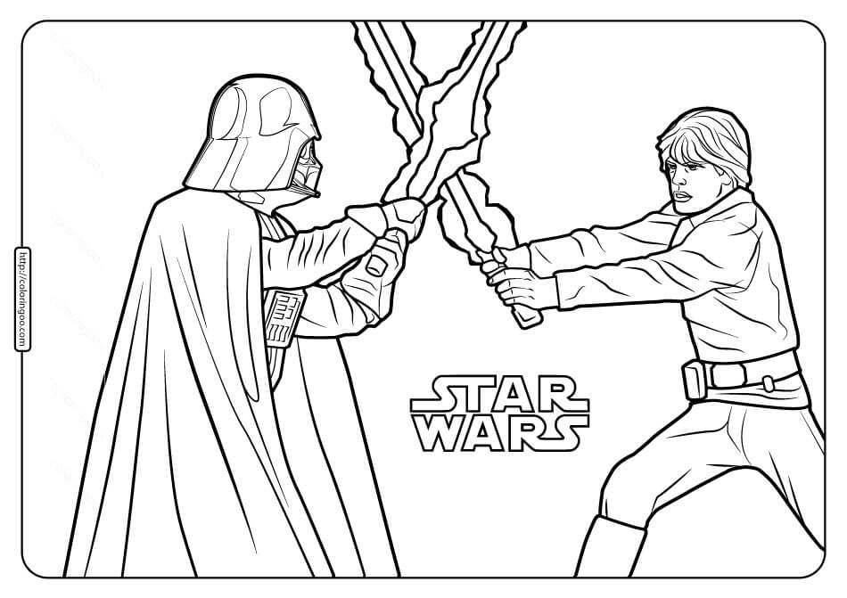 Desenho deLuke Skywalker e Darth Vader para colorir