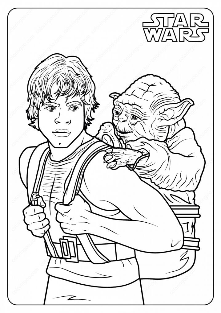 Desenho deLuke Skywalker e Yoda para colorir