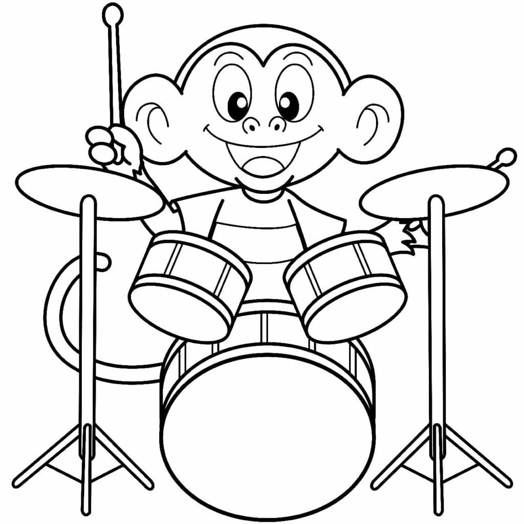 Desenho deMacaco Tocando Bateria para colorir