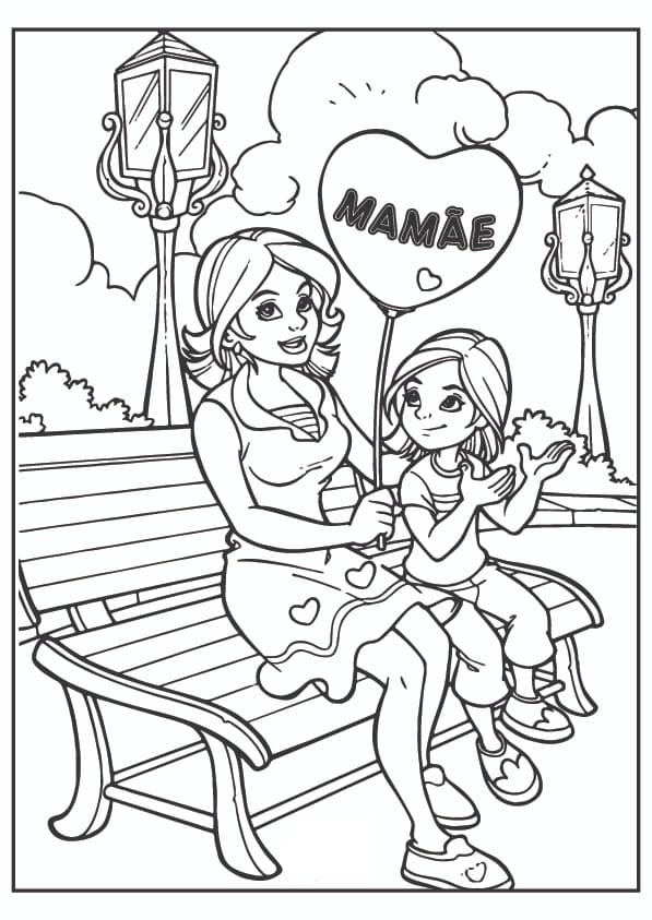 Desenho deMãe e Filha para colorir