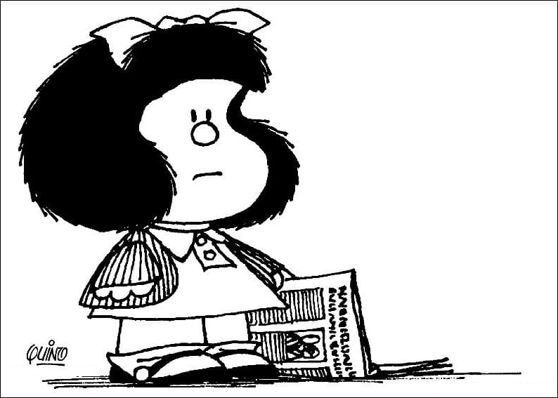 Desenho deMafalda com Jornal para colorir