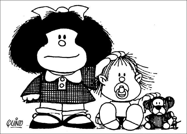 Desenho deMafalda e Bebê para colorir