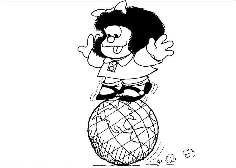 Desenho deMafalda e Globo Terrestre para colorir