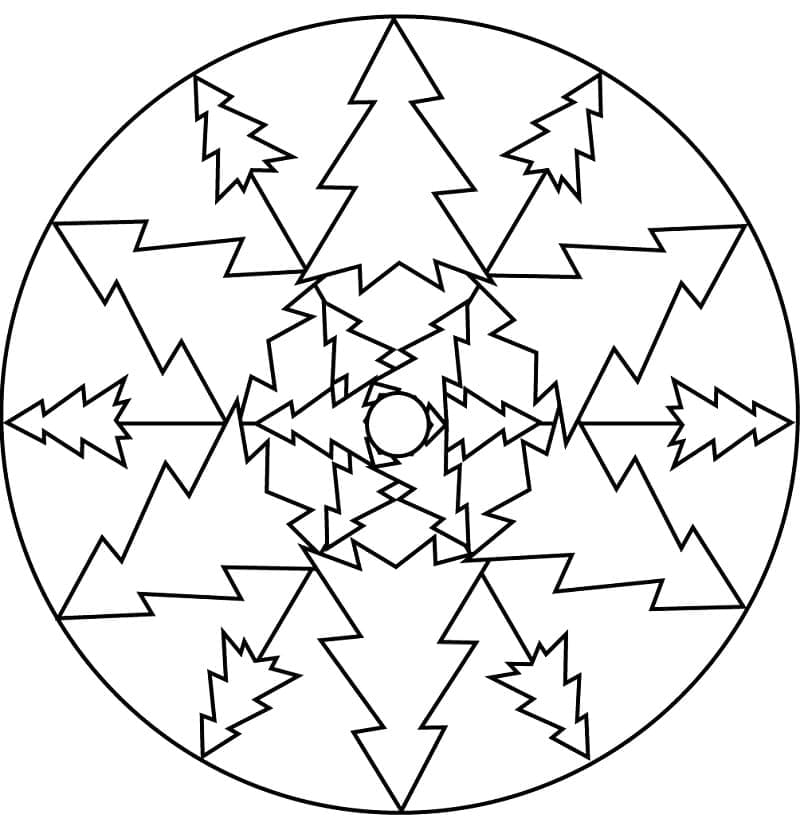 Desenho deMandala com árvore de Natal para colorir