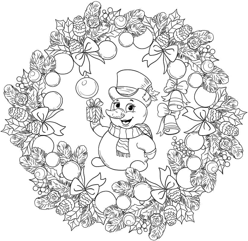 Desenho deMandala com Boneco de Neve para colorir