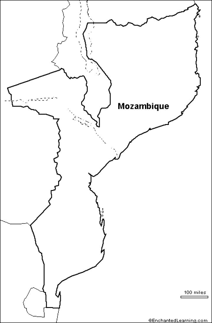 Desenhos de Mapa de Moçambique para colorir