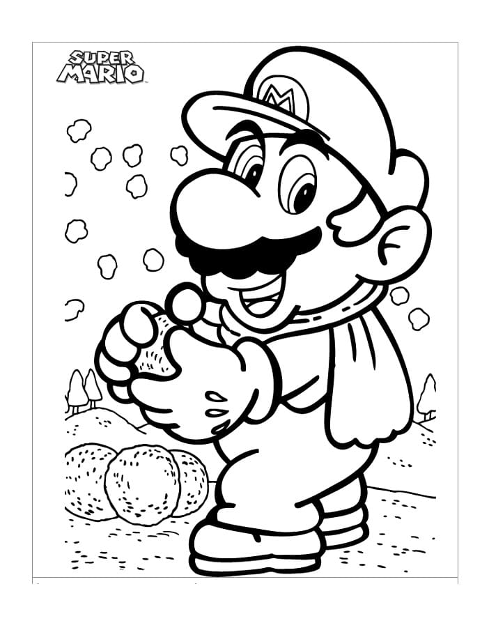 Desenho de Mario com Bolas de Neve para colorir