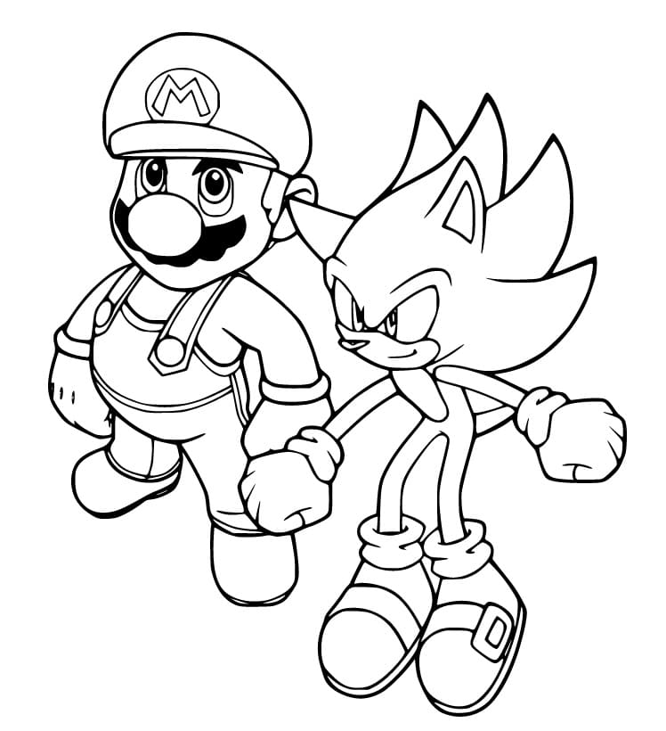 Desenho deMario com Sonic para colorir